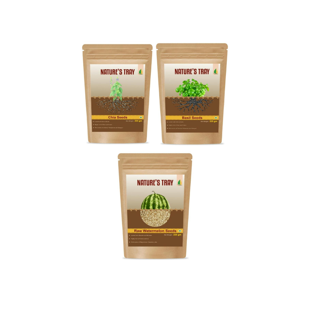 Combo of 3 of 225gm ( Chia Seeds+Basil Sees+Raw Watermelon Seeds )